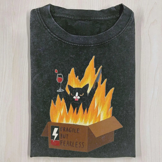 FRAGILE BUT FEARLESS CAT  T-SHIRT