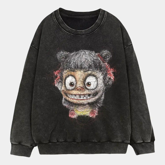 Ne Zha 2 Creative Print Acid Wear