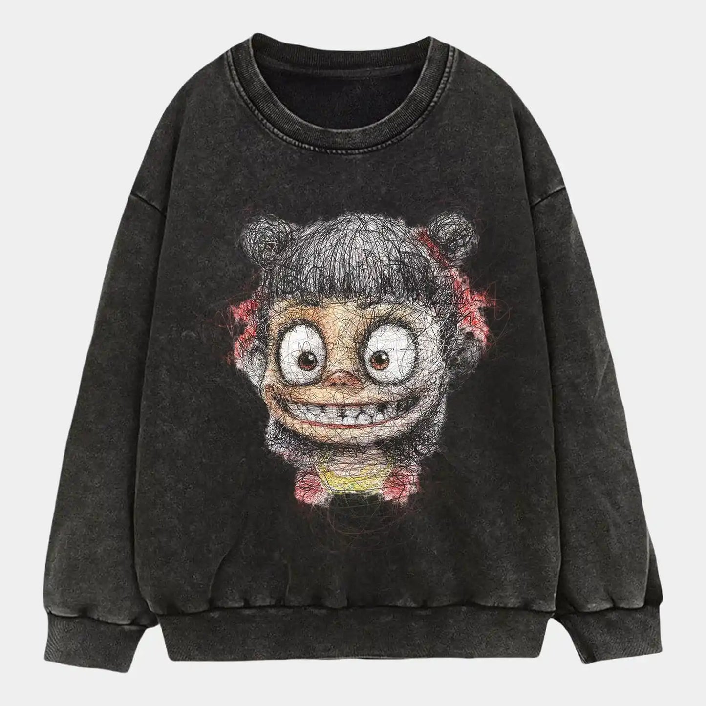 Ne Zha 2 Creative Print Acid Wear