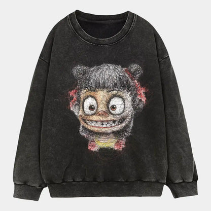 Ne Zha 2 Creative Print Acid Wear
